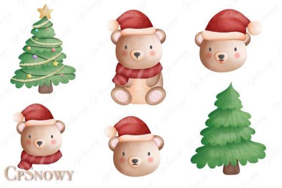 Christmas Bear Tree: Festive Illustrations for Brands
