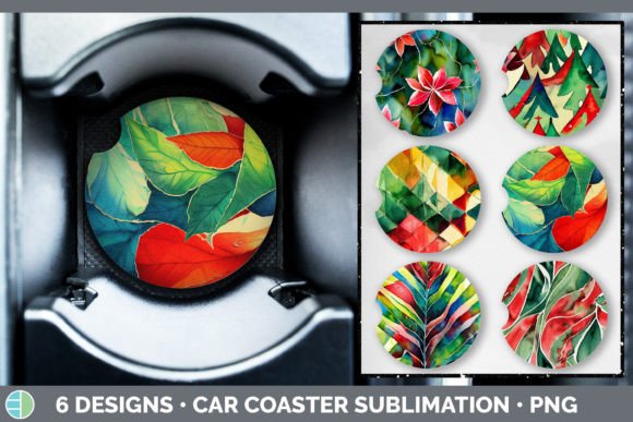 Christmas Car Coaster Sublimation Desi: Festive Illustrations