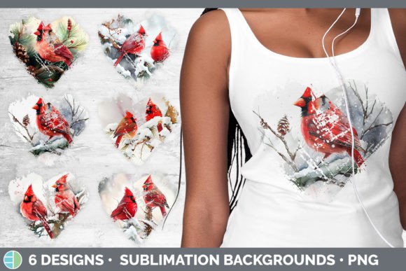 Christmas Cardinal Heart Distressed Clip: Illustrations