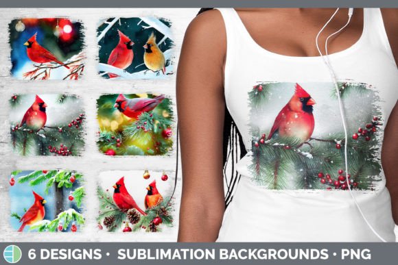 Christmas Cardinals Distressed Sublimati: Festive Illustrations