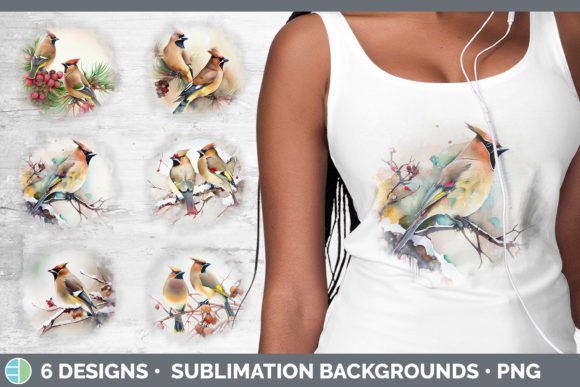 Christmas Cedar Waxwing Background Gru: Festive Illustrations