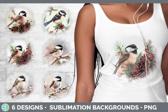 Christmas Chickadee Background Grunge: Festive Illustrations