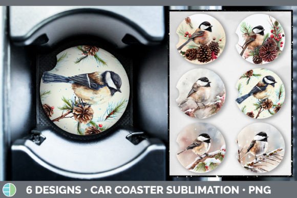 Christmas Chickadee Car Coaster Sublim: Festive Illustrations