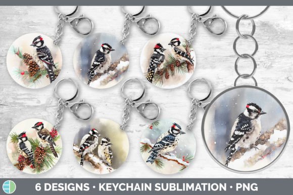 Christmas Downy Woodpecker Keychain Bund: Illustrations