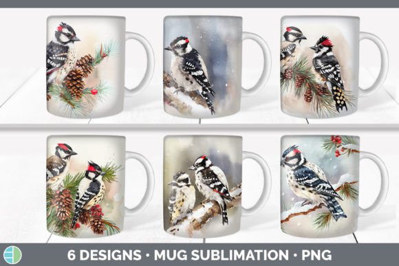 Christmas Downy Woodpecker Mug: Festive Illustrations