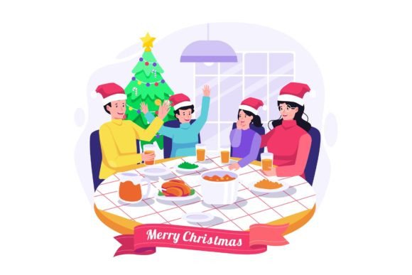 Christmas Family Dinner Illustration for Branding