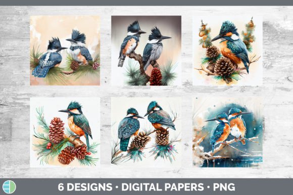 Christmas Kingfisher Backgrounds Digit: Premium Illustrations
