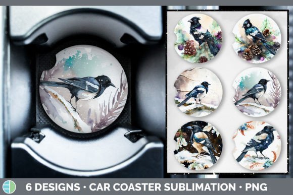 Christmas Magpie Car Coaster: Festive Illustrations