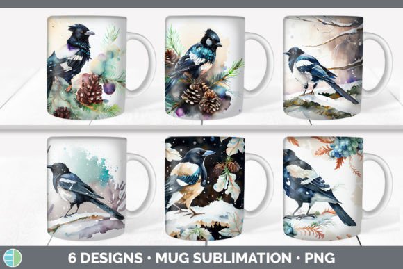 Christmas Magpie Mug Sublimation: Festive Illustrations