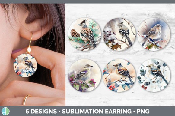 Christmas Mockingbird Round Earring Su: Festive Illustrations