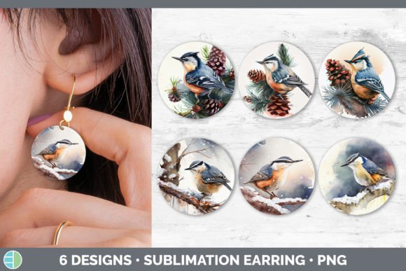 Christmas Nuthatch Round Earring Subli: Fresh Illustrations