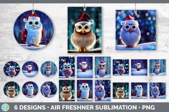 Christmas Owl Air Freshener Sublimatio: Festive Illustrations