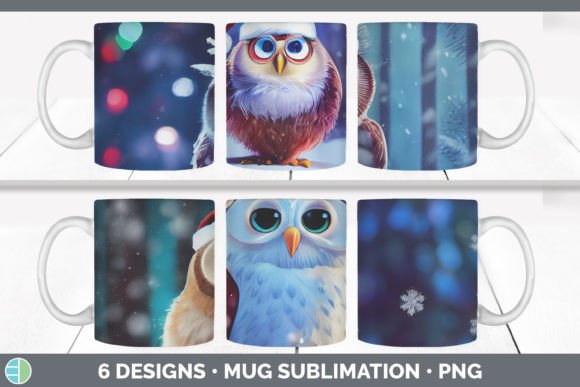 Christmas Owl Mug Sublimation: Festive Illustrations