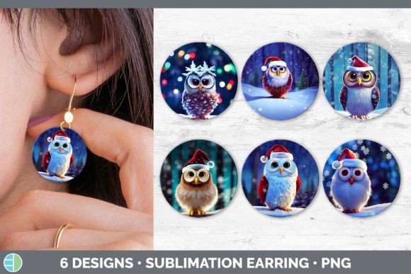 Christmas Owl Round Earring Sublimatio: Festive Illustrations