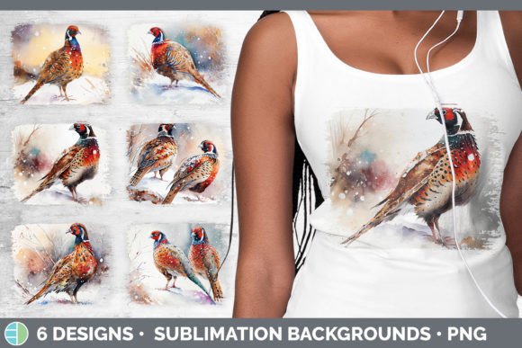 Christmas Pheasant Distressed Sublimatio: Premium Illustrations