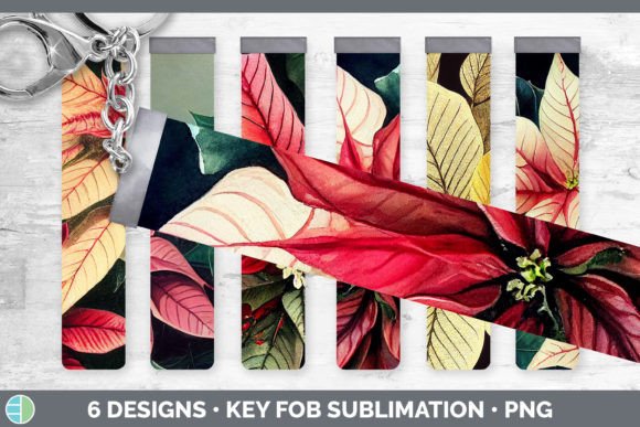 Christmas Poinsettia Key Fob Wristlet: Festive Illustrations