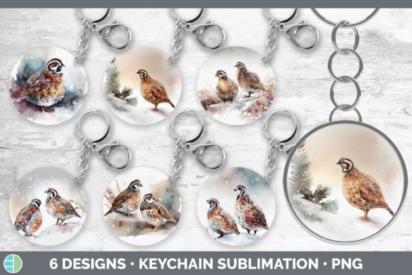 Christmas Quail Keychain Bundle: Festive Illustrations
