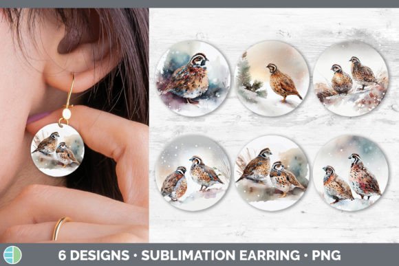 Christmas Quail Round Earring Sublimat: Festive Illustrations