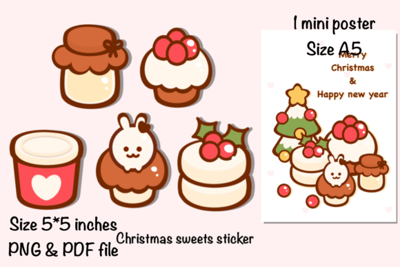 Christmas Sweets Sticker Mini Poster: Sweet Illustrations