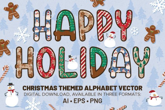 Christmas Themed Vector Alphabet: Festive Illustrations