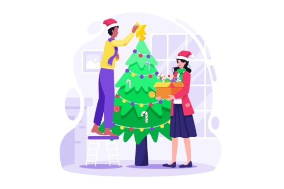 Decorating Christmas Tree Illustrations for Sellers