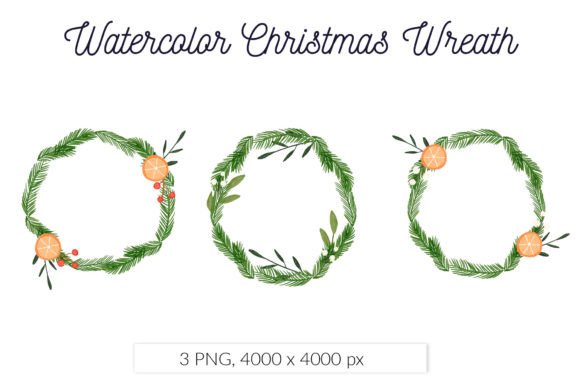 Elegant Watercolor Christmas Wreath: Premium Illustrations