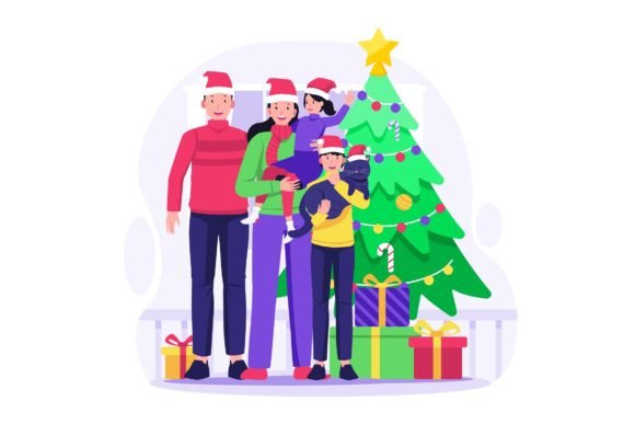 Family Celebrate Christmas Illustration for Sellers