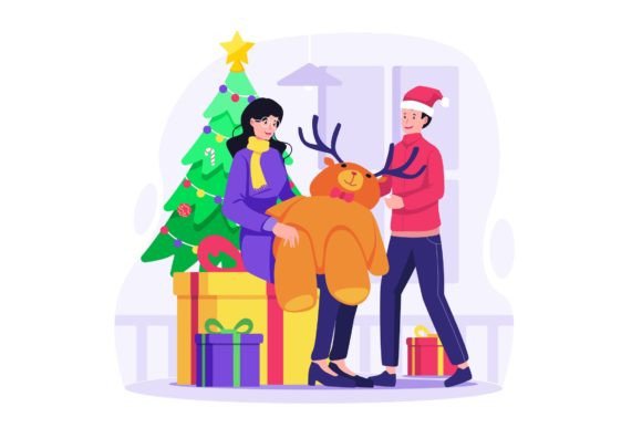 Giving Christmas Gift Illustration for Holiday Illustrations