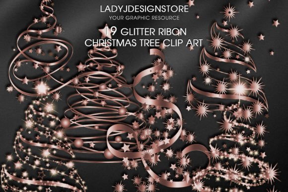 Rosegold Ribbon Sparkle Christmas Tree Illustrations Review