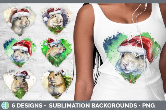 Santa Gerbil Christmas Heart Distressed Illustrations