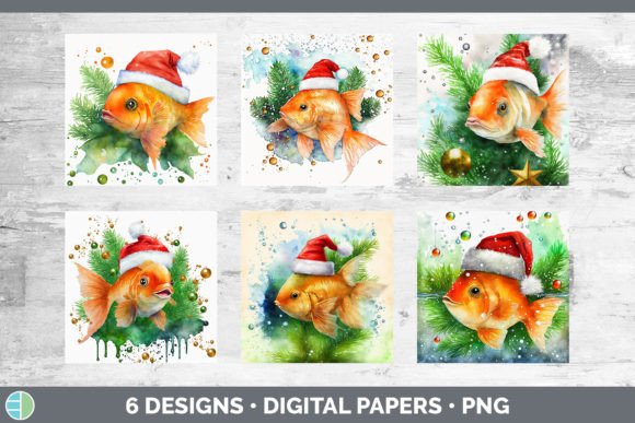 Santa Goldfish Christmas Backgrounds D: Festive Illustrations