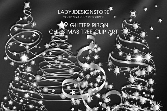 Silver Ribbon Sparkle Christmas Tree: Premium Illustrations