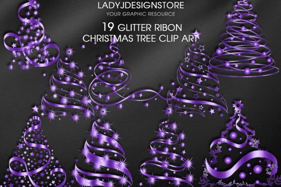 Violet Ribbon Sparkle Christmas Tree Illustrations